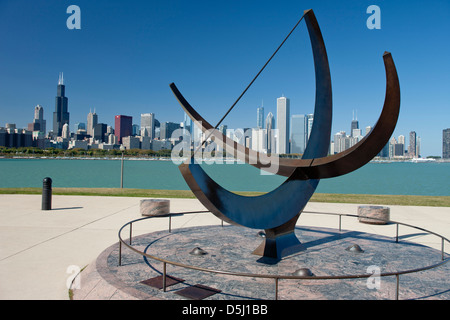 SUNDAIL ADLER PLANETARIUM LAKESHORE SKYLINE VON DOWNTOWN CHICAGO ILLINOIS USA Stockfoto