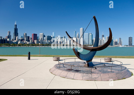 SUNDAIL ADLER PLANETARIUM LAKESHORE SKYLINE VON DOWNTOWN CHICAGO ILLINOIS USA Stockfoto