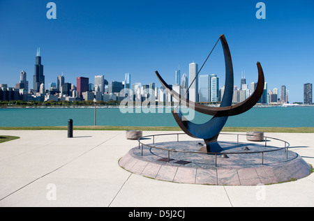 SUNDAIL ADLER PLANETARIUM LAKESHORE SKYLINE VON DOWNTOWN CHICAGO ILLINOIS USA Stockfoto