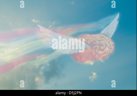 Anschauliches Bild der fliegenden Gehirn, Freiheit des Denkens darstellt Stockfoto