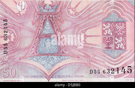 Tschechische 50 fünfzig Korun Banknote Stockfoto