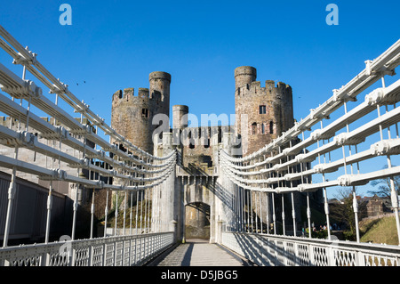 Conwy Castle Telford Hängebrücke North Wales UK Stockfoto