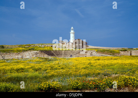 Leuchtturm und alte Odeon archäologischen park Paphos Zypern Stockfoto