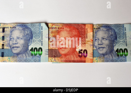 Das neue Design der South African 50 und 100 Rand Notizen. Stockfoto