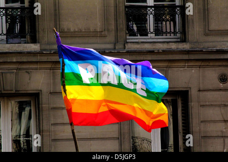 Regenbogenfahne während der Gay Pride 2010 in Paris, Frankreich Stockfoto