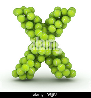 Buchstabe X, Alphabet von Tennisbällen auf weißem Hintergrund Stockfoto