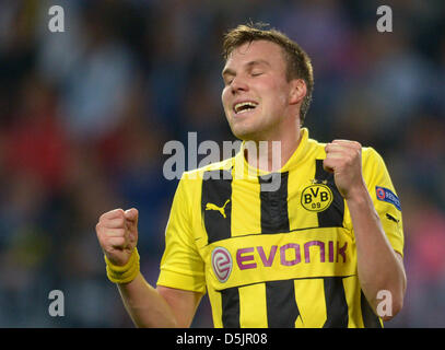 03.04.2013. Malaga, Spanien.  Dortmunds Kevin Grosskreutz reagiert während der UEFA Champions League Viertelfinale ersten Bein Fußballspiel zwischen FC Malaga und Borussia Dortmund im Stadion La Rosaleda in Malaga, Spanien, 3. April 2013. Stockfoto