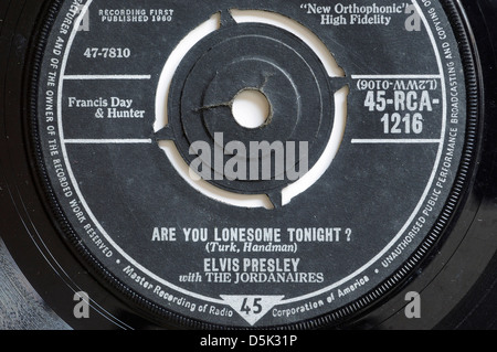 Elvis Presley sind Sie Lonesome Tonight 7' einzigen Plattenlabel Stockfoto