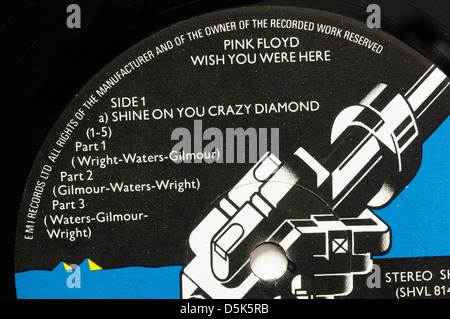 Pink Floyd Wish You Were Here Plattenlabel mit klassischen Titel