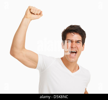 Studioportrait von gutaussehenden Mann jubeln Stockfoto