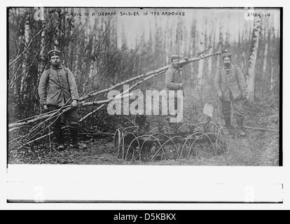 Dieses Bild zeigt das Grab eines deutschen Soldaten in der Region Argonne, das als Teil der historischen Aufzeichnungen der Library of Congress erfasst wurde. Das Grab spiegelt den Tribut des Ersten Weltkriegs an Soldaten wider. Stockfoto