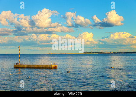 Seelandschaft mit Hafen von Danzig im Hintergrund, Polen. Stockfoto