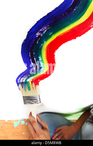 Regenbogen Farbe auf die weiße Wand Stockfoto