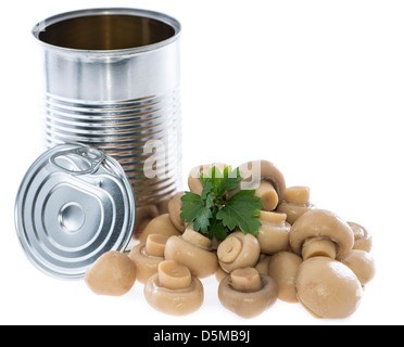 Konserven Pilze isoliert auf weißem Hintergrund Stockfoto