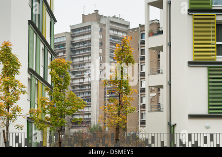 Umstrukturierung der städtischen Zusammensetzung auf die Nachbarschaften von Clichy-Sous-Bois & Clichy Montfermeil auf den Paris Vororten. Stockfoto