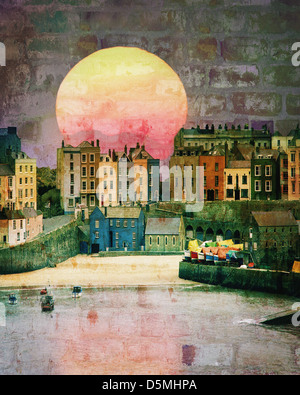 DIGITAL ART: Bricks & Mortar (The Harbour at Tenby, Pembrokeshire, Wales, UK) Stockfoto