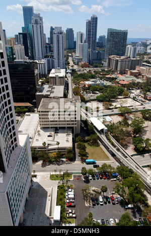 Luftaufnahme der Brickell Gegend von Miami, FL, USA. Stockfoto