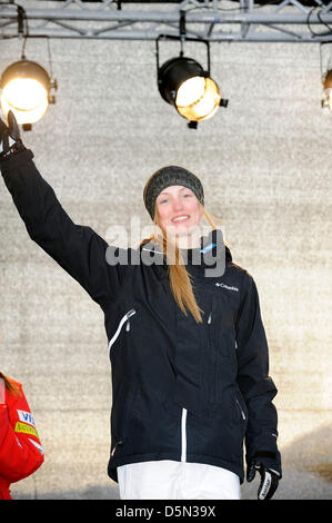 Justine Dufour-Lapointe (CAN), 6. März 2013 - Buckelpiste: Justine Dufour-Lapointe von Kanada feiert ihren zweiten Platz bei der FIS Freestyle Ski Meisterschaften Frauen Moguls Finale in Voss, Norwegen. (Foto von Hiroyuki Sato/AFLO) Stockfoto