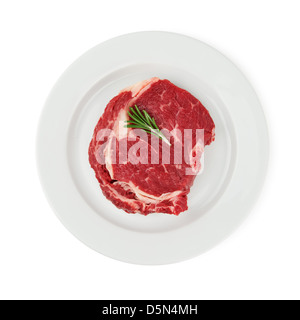 Steak mit Zweig Rosmarin isoliert Stockfoto