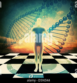 Zeit ist abgelaufen! Ökologische abstrakt mit menschlicher DNA Stockfoto