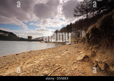 Derwent Reservoir, Upper Derwent Valley, Derbyshire, UK. 5. April 2013.   Marcus O'Kane, Wasser-Ressourcen-Strategie-Manager für Severn Trent Water sagt: "unsere Reservoirs sind derzeit rund 94 % voll im Durchschnitt in der gesamten Region." FITTED    “… Aber immer noch bitten wir unsere Kunden mit der Menge an Wasser sinnvoll sein, die sie verwenden, da man nie weiß, wann die nächste Dürre sein könnte.    Bildnachweis: Matthew Taylor / Alamy Live News Stockfoto