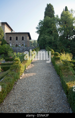 Viwe über den formalen Garten, Villa Peyron Geschichte Fiesole Florenz Italien Stockfoto