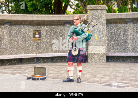 Pfeifer Dudelsack in Wellington, Neuseeland. Stockfoto