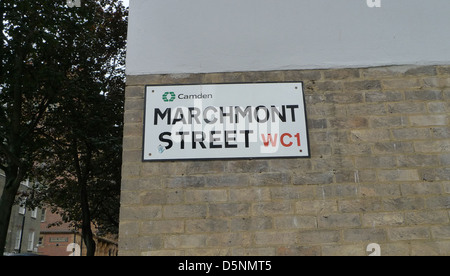 Marchmont Street Zeichen in Bloomsbury, central London, UK. Stockfoto