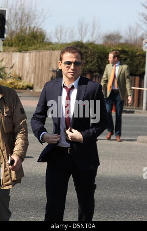 Aintree, UK. 6. April 2013. Ehemalige EastEnders Sterne Joe Swash besucht die Wettkampfbesprechung Grand National in Aintree am Samstag, 6. April 2013. Bildnachweis: Christopher Middleton / Alamy Live News Stockfoto