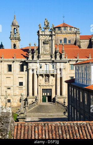 Kloster San Martín Pinario, Santiago De Compostela, Spanien. Ein Detail der Fassade. Stockfoto