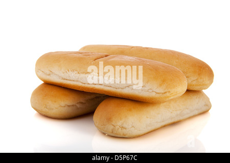 Brötchen für Hot Dogs isoliert auf weißem Hintergrund Stockfoto