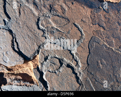 Prähistorische Felszeichnungen in Oukaimeden Skigebiet im hohen Atlas-Gebirge in Marokko Stockfoto