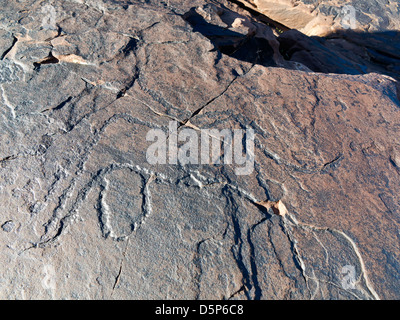 Prähistorische Felszeichnungen in Oukaimeden Skigebiet im hohen Atlas-Gebirge in Marokko Stockfoto