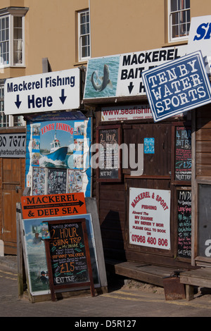 Bootsfahrten auf Brettern, Tenby Hafen, Wales UK angekündigt Stockfoto