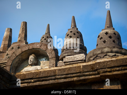 Fragment eines Steines buddhistischen Tempel Borobudur in Indonesien, Java. Stockfoto