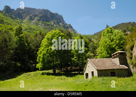 Berghütte im Hecho-Tal, Spanische Pyrenäen Stockfoto