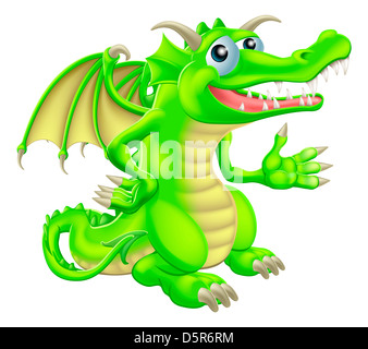 Zeichnung eines niedlichen glücklich grüne Cartoon-Drachen Stockfoto