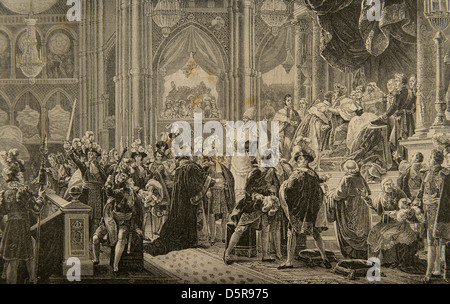 Karl X. (1757-1836). König von Frankreich und Navarra. Weihe von Charles X von Frankreich in die Kathedrale von Reims. 29. Mai 1825. Stockfoto