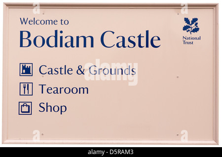 Bodium Castle East Sussex Uk National Trust Sign (entnommen aus öffentlichem Eigentum und nicht auf dem National Trust Land) Stockfoto