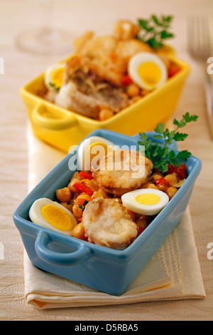 Seeteufel mit Kichererbsen. Rezept zur Verfügung. Stockfoto