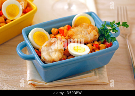 Seeteufel mit Kichererbsen. Rezept zur Verfügung. Stockfoto