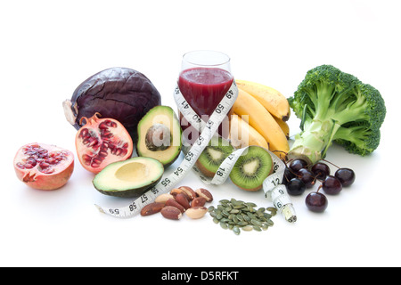 Super Essen Obst und Gemüse auf einem weißen Hintergrund Stockfoto