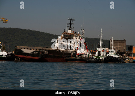 Innenansicht Santos-Stadt-Hafen-Kanal, São Paulo Zustand Ufer, Brasilien. Stockfoto