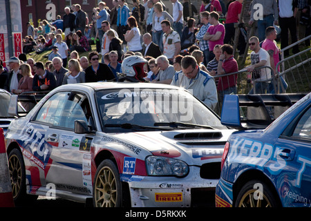 Schaltung der Rallye Irland, Lisburn, Nordirland, Wertungsprüfung, Motorsport Stockfoto