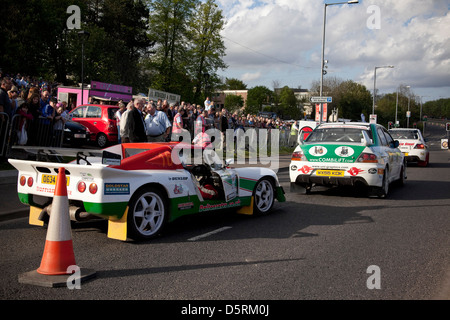 Schaltung der Rallye Irland, Lisburn, Nordirland, Wertungsprüfung, Motorsport Stockfoto