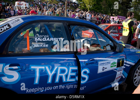 Schaltung der Rallye Irland, Lisburn, Nordirland, Wertungsprüfung, Motorsport Stockfoto