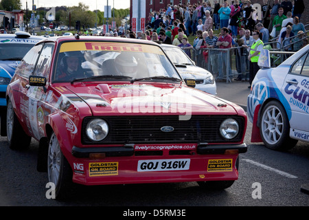 Schaltung der Rallye Irland, Lisburn, Nordirland, Wertungsprüfung, Motorsport Stockfoto