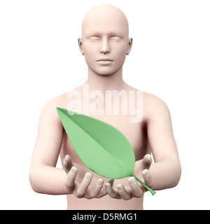 Die Ökologie in Ihren Händen. 3D Abbildung gerendert. Isoliert auf weiss. Stockfoto