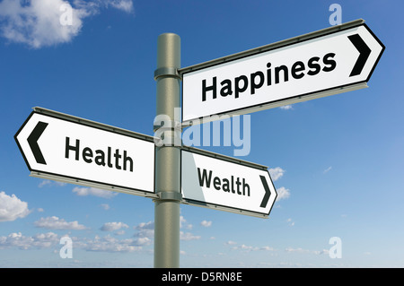 Auswahlkonzept. Gesundheit, Reichtum, Glück - Zukunftsauswahlkonzept Stockfoto