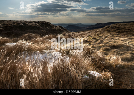 Mit Blick auf dem fernen Hintergrund der Henne Cloud und die Schaben von Blake Mere hoch auf die Staffordshire Moorlandschaften Stockfoto